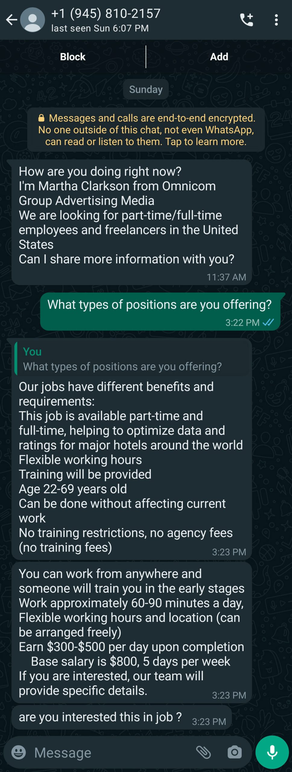 WhatsApp Recruitment Scam