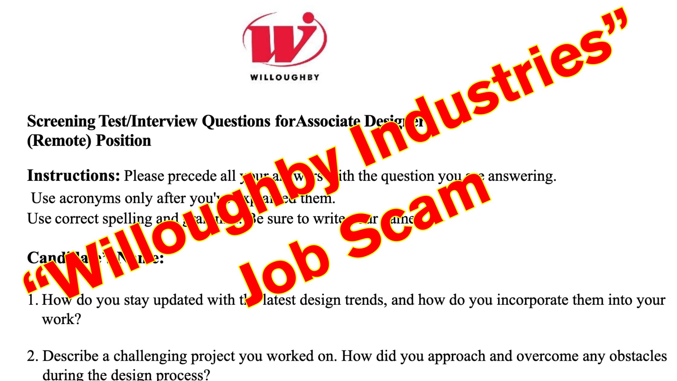Fake Job Scam: “Willoughby Industries, Inc.”